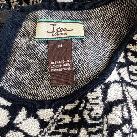 Issa Black and Cream Print Knitted Sleeveless Dress with Bell Skirt - Picture 5 of 6